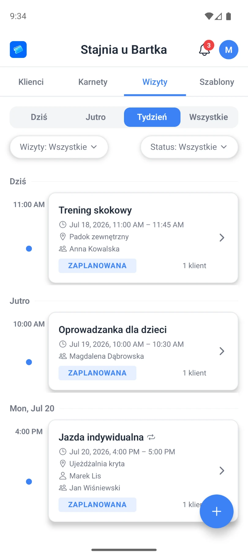 Agenda wizyt w aplikacji ProsteKarnety