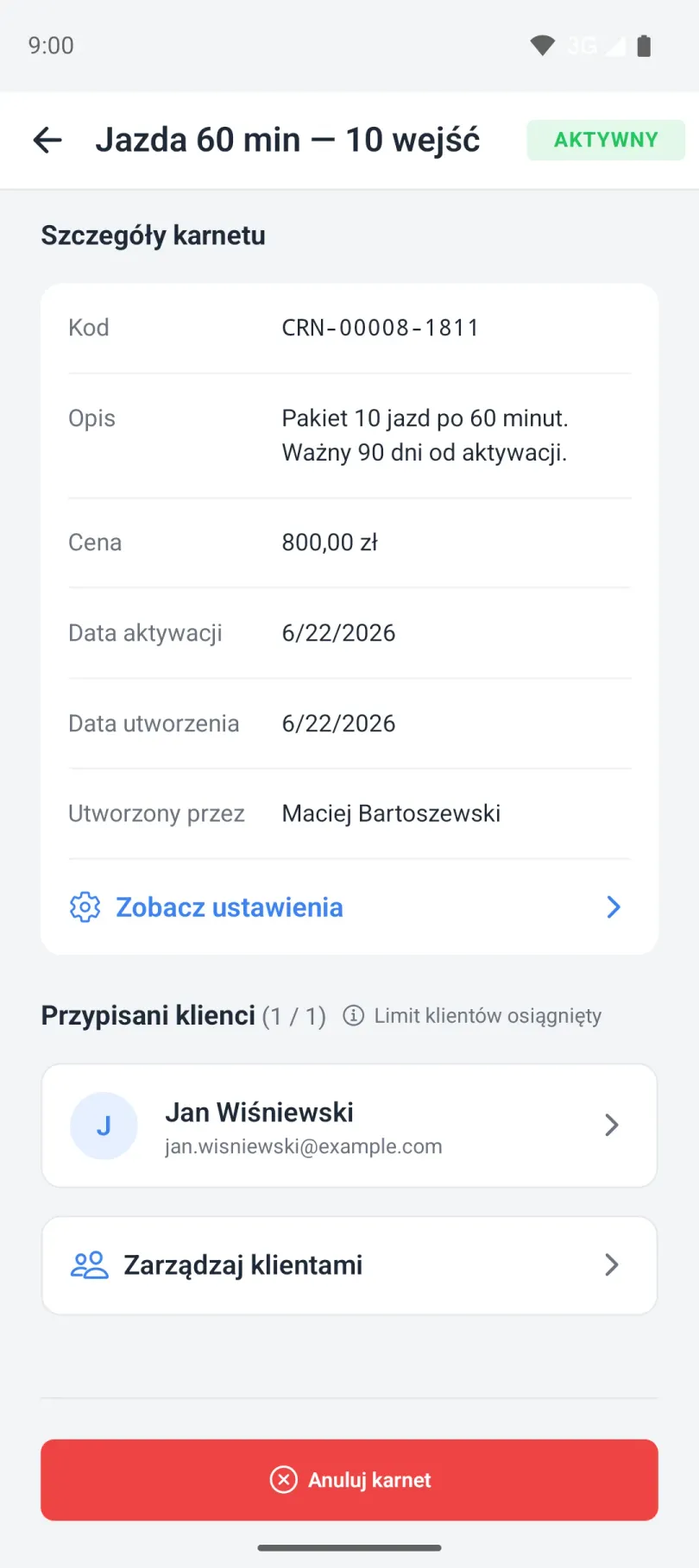 Akcje dostępne na karnecie