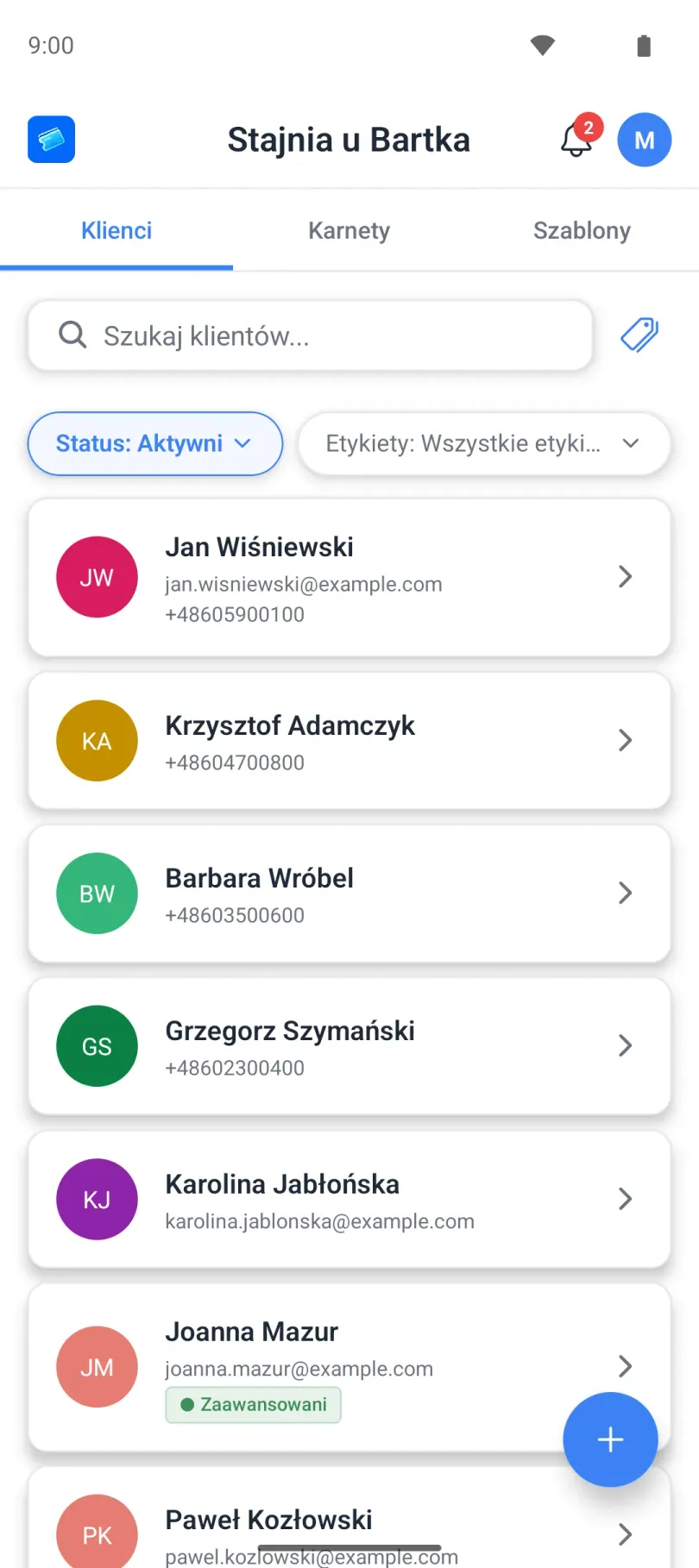 Lista klientów z wyszukiwarką
