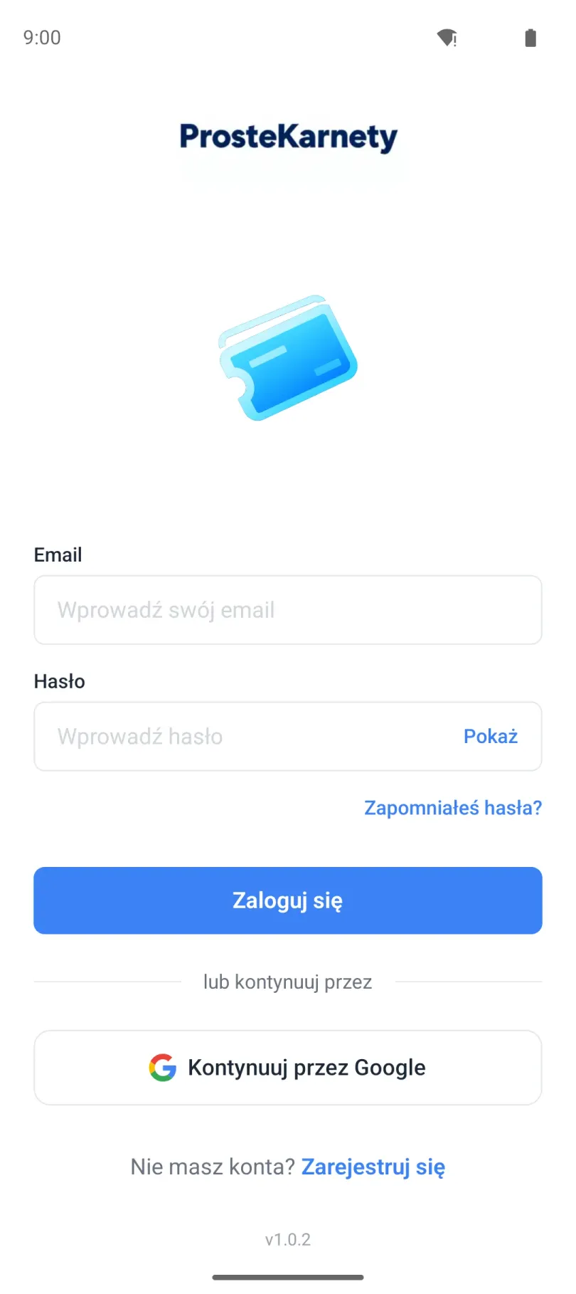 Ekran logowania do aplikacji